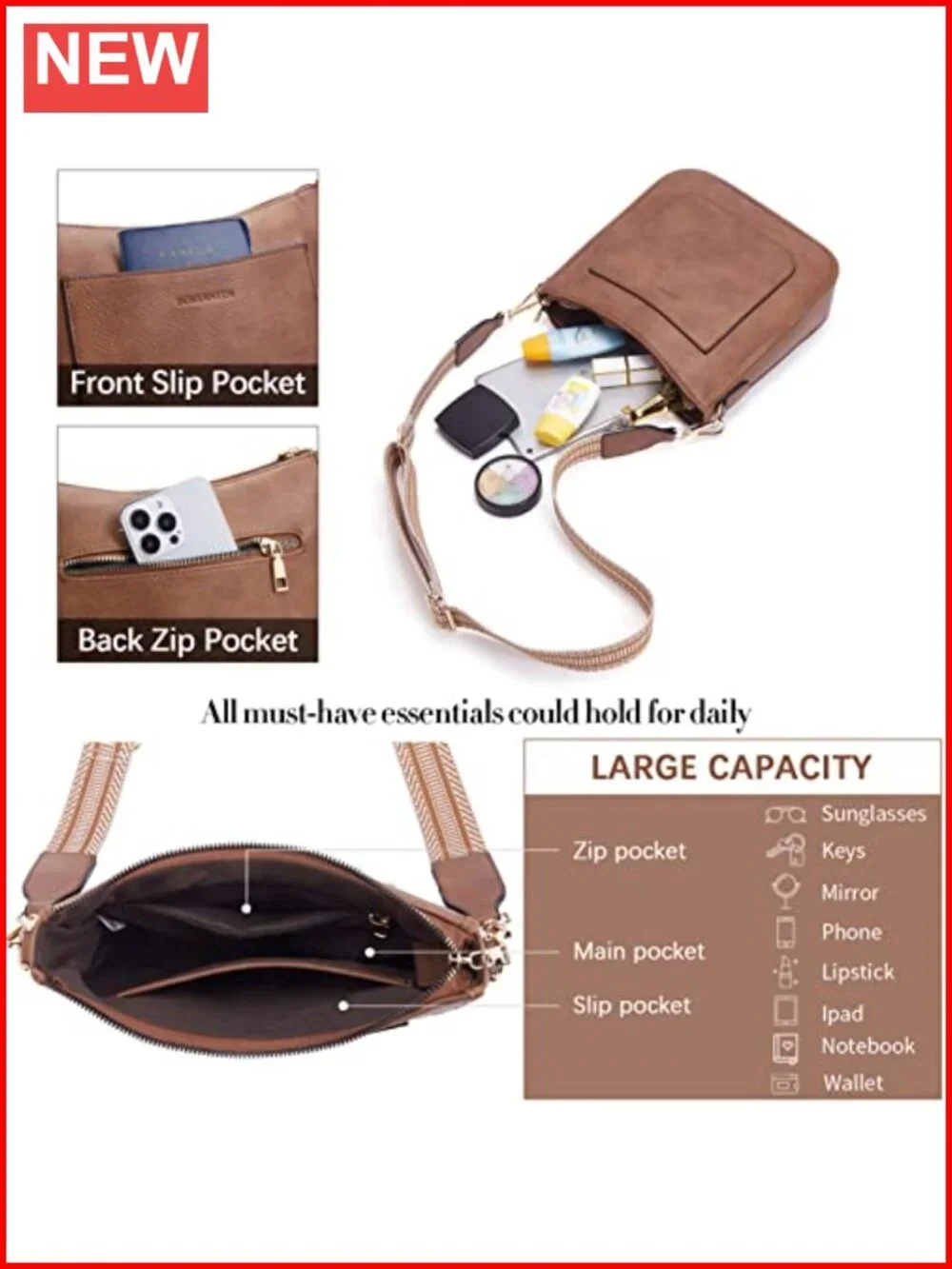 Crossbody Bag for Women Vegan Leather Guitar Strap Purse